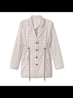 Cabi Women's Windowpane Drawstring Blazer Jacket Tan Brown Size M Long Sleeve